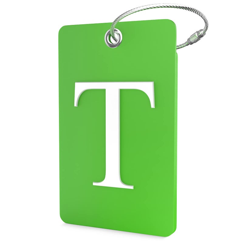 Luggage Tag Initial - Fully Bendable Tag wStainless Steel Loop (Letter T)